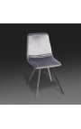 Set of 4 "Nalia" design dining chairs in dark grey velvet with black legs