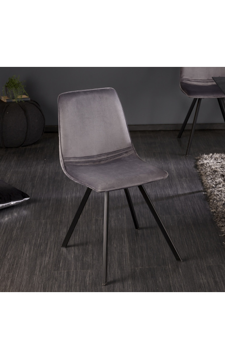 Ensemble de 4 chaises de repas "Nalia" design en velours gris foncé avec pieds noirs