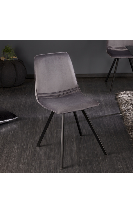 Set av 4 "Nalia" design spisestoler i mørk grå velvet med svarte bein