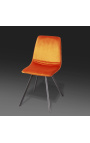 Set of 4 "Nalia" design dining chairs in orange velvet with black legs