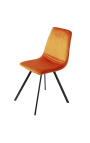 Ensemble de 4 chaises de repas "Nalia" design en velours orange avec pieds noirs