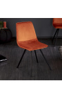 Set of 4 "Nalia" design dining chairs in orange velvet with black legs
