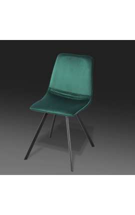 Set of 4 &quot;Nalia&quot; design dining chairs in green velvet with black legs