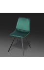 Ensemble de 4 chaises de repas "Nalia" design en velours vert avec pieds noirs