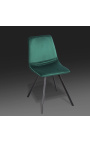 Ensemble de 4 chaises de repas "Nalia" design en velours vert avec pieds noirs