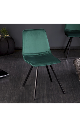 Set de 4 "Nalia" design scaune de masă în velvet verde cu picioare negre