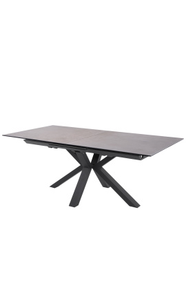 &quot;Atlantis&quot; dining table black steel and concrete gray ceramic top 180-220-260