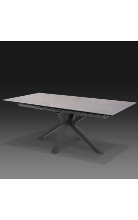 "Oceanis" dining table in black steel and concrete gray ceramic top 180-225