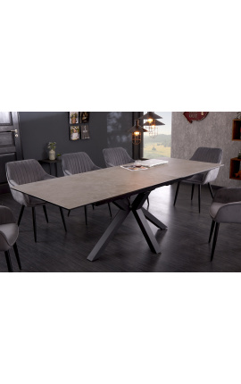 "Oceanis" dining table in black steel and concrete gray ceramic top 180-225