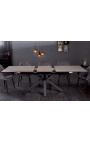 Table de repas "Oceanis" acier noir et plateau en céramique gris béton 180-225