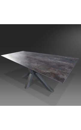 &quot;Oceanis&quot; dining table in black steel and lava look ceramic top 180-225