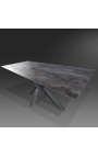 Table de repas "Oceanis" acier noir et plateau en céramique aspect lave 180-225