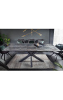"Oceanis" dining table in black steel and lava look ceramic top 180-225