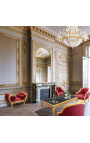 Fotel bergere Louis XV Styl czerwony satynowa tkanina i złote drewno - 11