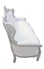 Baročna sedežna garnitura iz umetnega usnja v beli barvi in posrebrenega lesa
