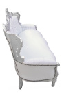 Canapé baroque tissu simili cuir blanc et bois argent