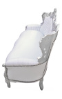 Canapé baroque tissu simili cuir blanc et bois argent