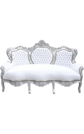 Baroque sofa white leatherette and silver wood