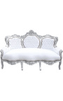 Canapé baroque tissu simili cuir blanc et bois argent