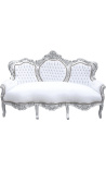 Baroque sofa false skin leather white and silvered wood