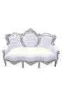 Canapé baroque tissu simili cuir blanc et bois argent