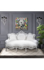 Barokk sofa falsk skinn skinn hvitt og sølvfarget tre
