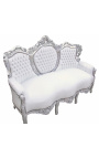 Baroque sofa false skin leather white and silvered wood