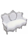 Canapé baroque tissu simili cuir blanc et bois argent