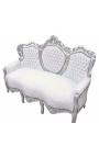 Barokk sofa falsk skinn skinn hvitt og sølvfarget tre