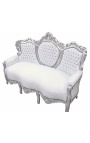 Canapé baroque tissu simili cuir blanc et bois argent