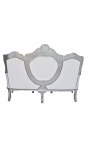 Canapé baroque tissu simili cuir blanc et bois argent