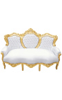 Canapé baroque tissu simili cuir blanc et bois doré
