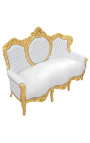 Canapé baroque tissu simili cuir blanc et bois doré
