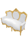 Sofá barroco piel falsa cuero blanco y madera de oro