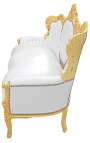 Baroková sedačka falošná koža biela a zlaté drevo