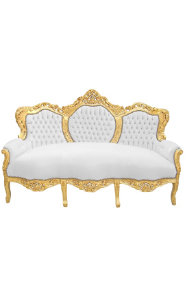 Baroková sedačka falošná biela koženka a zlaté drevo