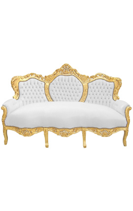 Canapé baroque tissu simili cuir blanc et bois doré