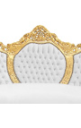 Barocksofa aus Kunstleder in Weiß und Goldholz