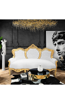 Baroque sofa false skin leather white and gold wood