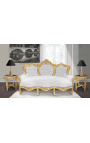 Sofa w stylu barokowym sztuczna skóra skóra białe i złote drewno
