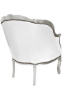 Großer Bergère-Sessel im Louis-XV-Stil mit künstlicher Haut aus weißem und silbernem Holz