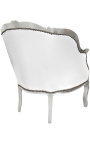 Large bergere armchair Louis XV style false skin white and silver wood