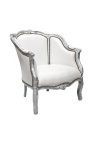 Large bergere armchair Louis XV style false skin white and silver wood