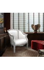 Grote bergere fauteuil Lodewijk XV-stijl valse huid wit en zilver hout