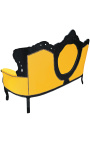 Baroque sofa false skin leather yellow and black lacquered wood