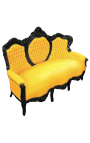 Canapé baroque tissu simili cuir jaune et bois laqué noir