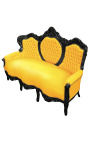 Καναπές μπαρόκ ψεύτικο δέρμα δέρμα κίτρινο και μαύρο λακαρισμένο ξύλο