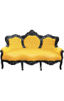 Canapé baroque tissu simili cuir jaune et bois laqué noir