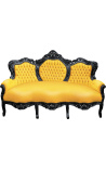 Canapé baroque tissu simili cuir jaune et bois laqué noir