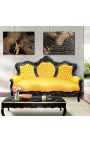 Barokk kanapé műbőr sárga és fekete lakkozott fa